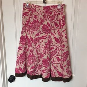 Old Navy pink cream and brown floral midi skirt size 2